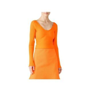 Tibi Tech Poly Ribbed Wrap Super Stretchy Sweater Orange Tie Knot Size Medium